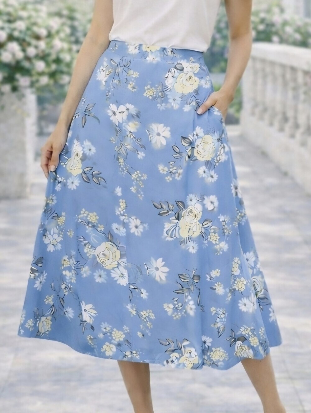 Vintage Plus Preferred Blue Floral Midi Skirt Made in Canada Size XL
